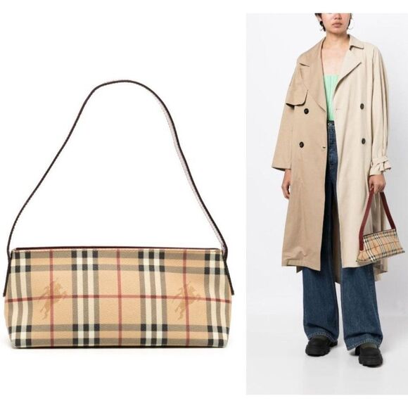 Vintage BURBERRY Haymarket Check Coated Canvas Shoulder Strap Handbag - Picture 1 of 12